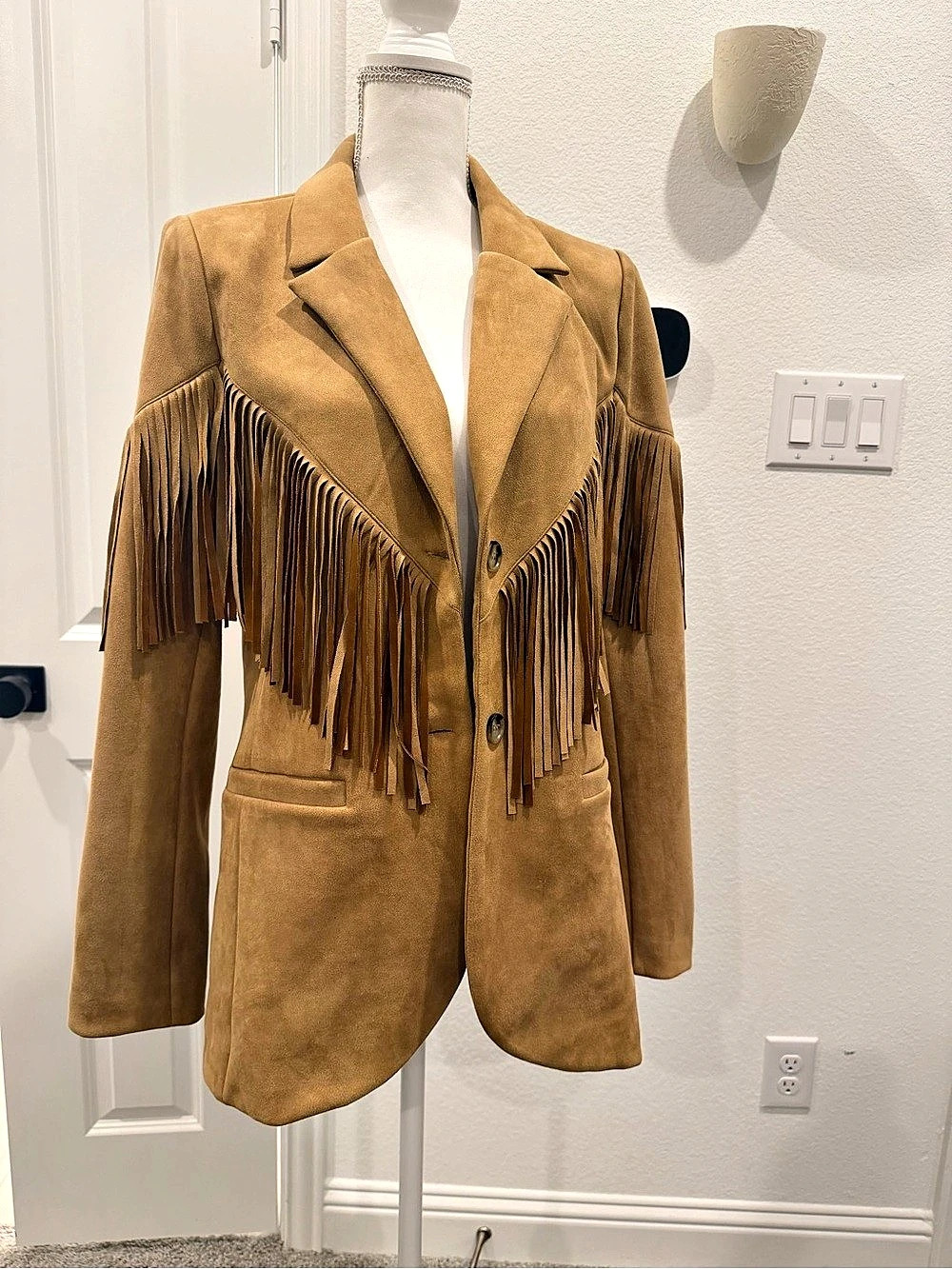 Blue B Collection Fringe Jacket in Brown Size Medium NWT